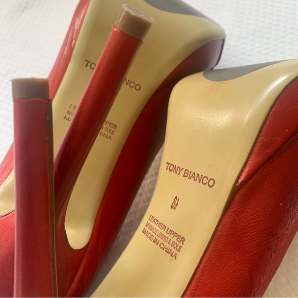 Tony Bianco Womens Red Leather Pump Stiletto Heels Peep Toe Slip On Size 8.5 - Picture 7 of 14